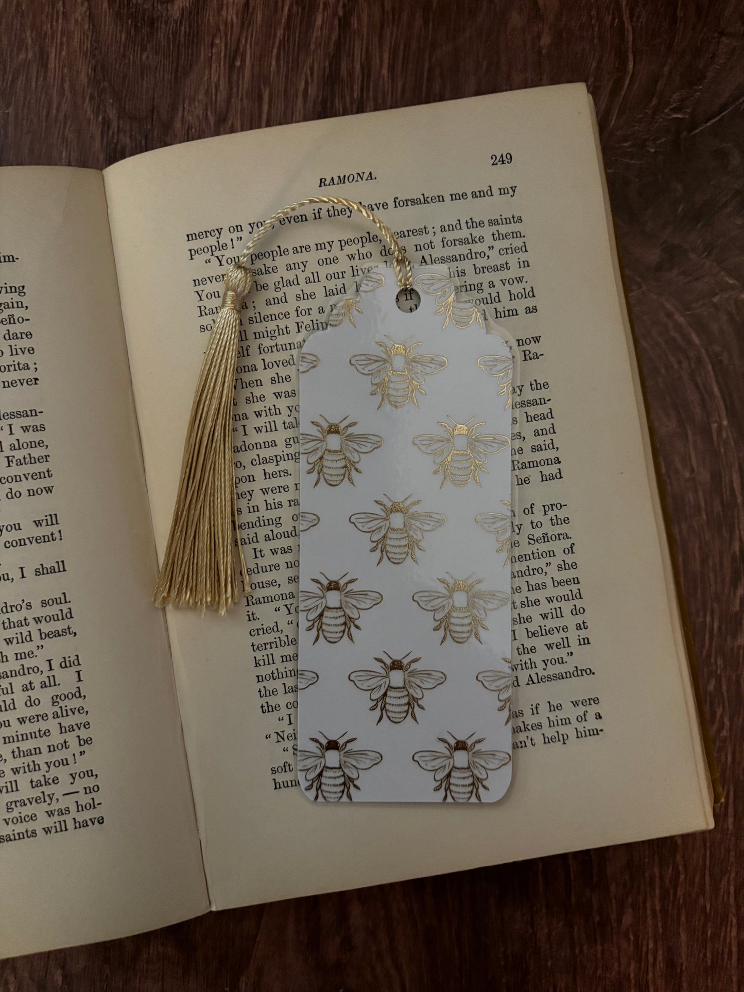 honeybee double-sided bookmark