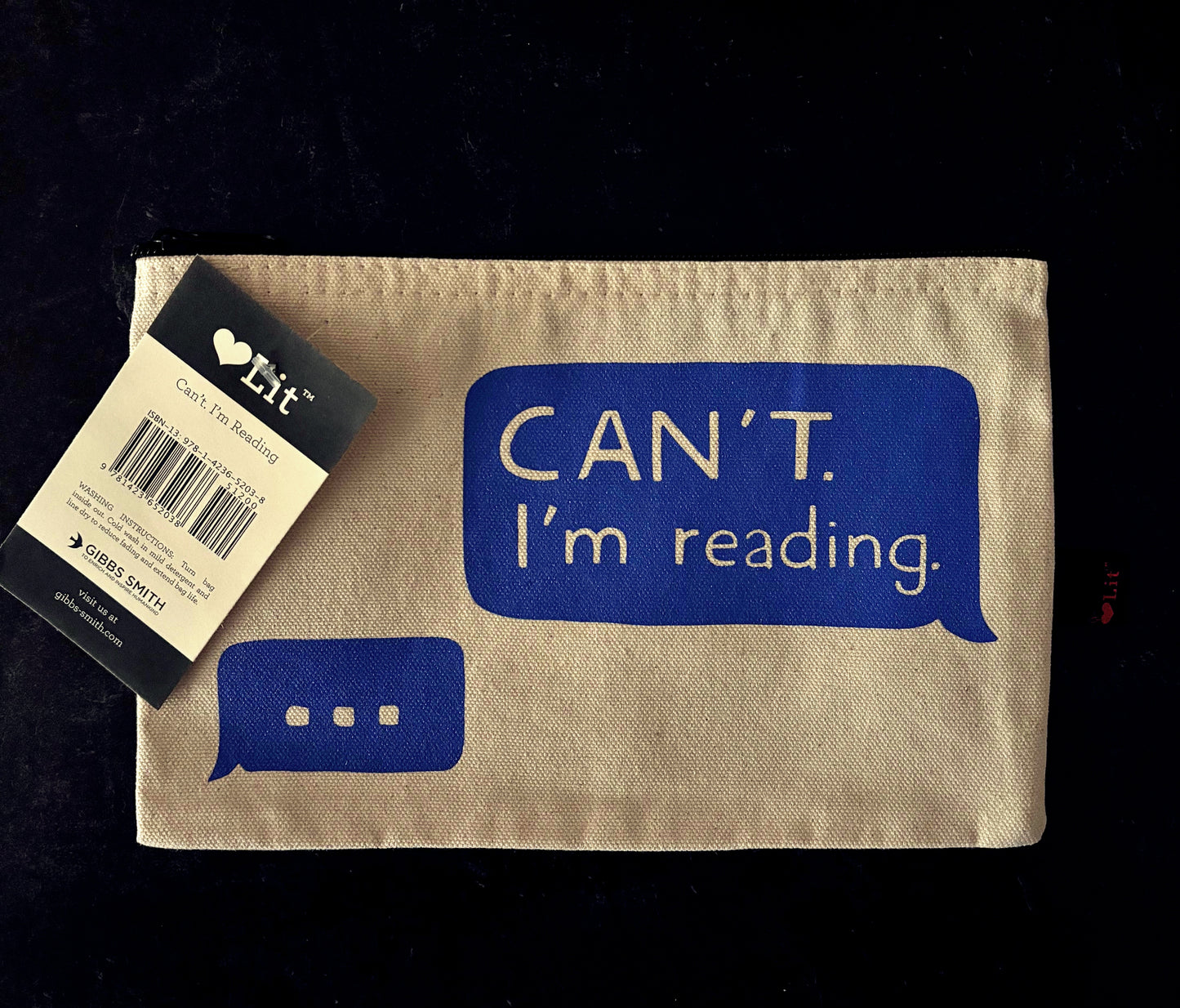 "Can't. I'm reading" pencil pouch | Gibbs Smith