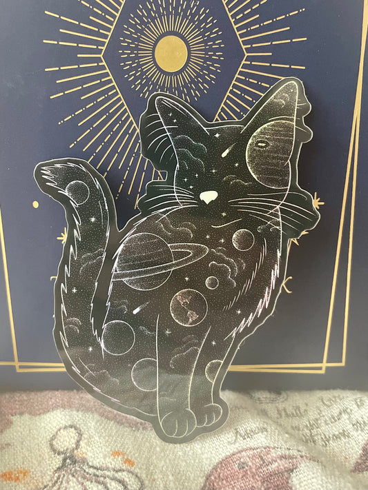 Holographic Galaxy Cat Sticker | Cooper Calligraphy Art