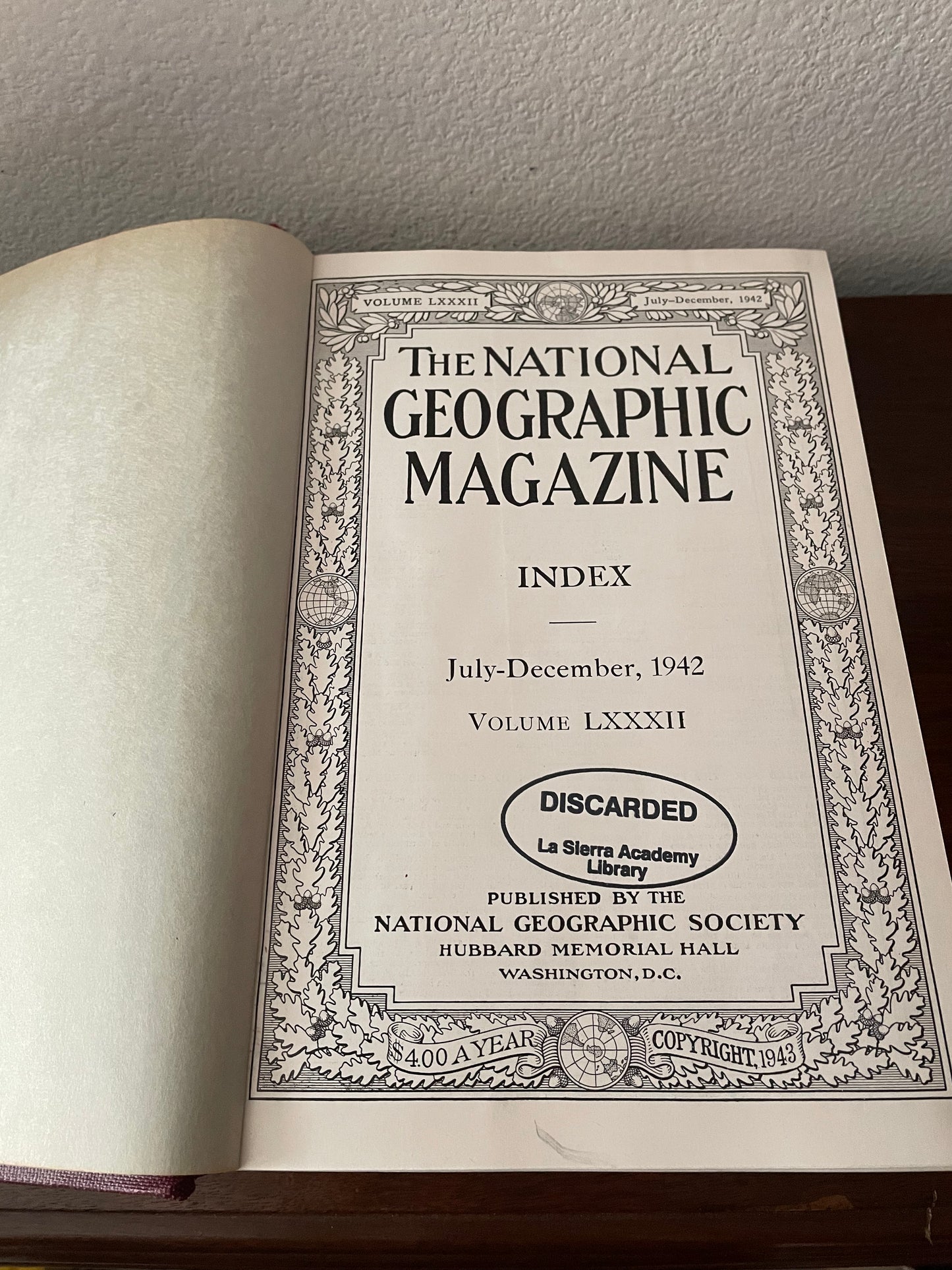 National Geographic Magazine Index Vol. 82 (Preowned hardcover)